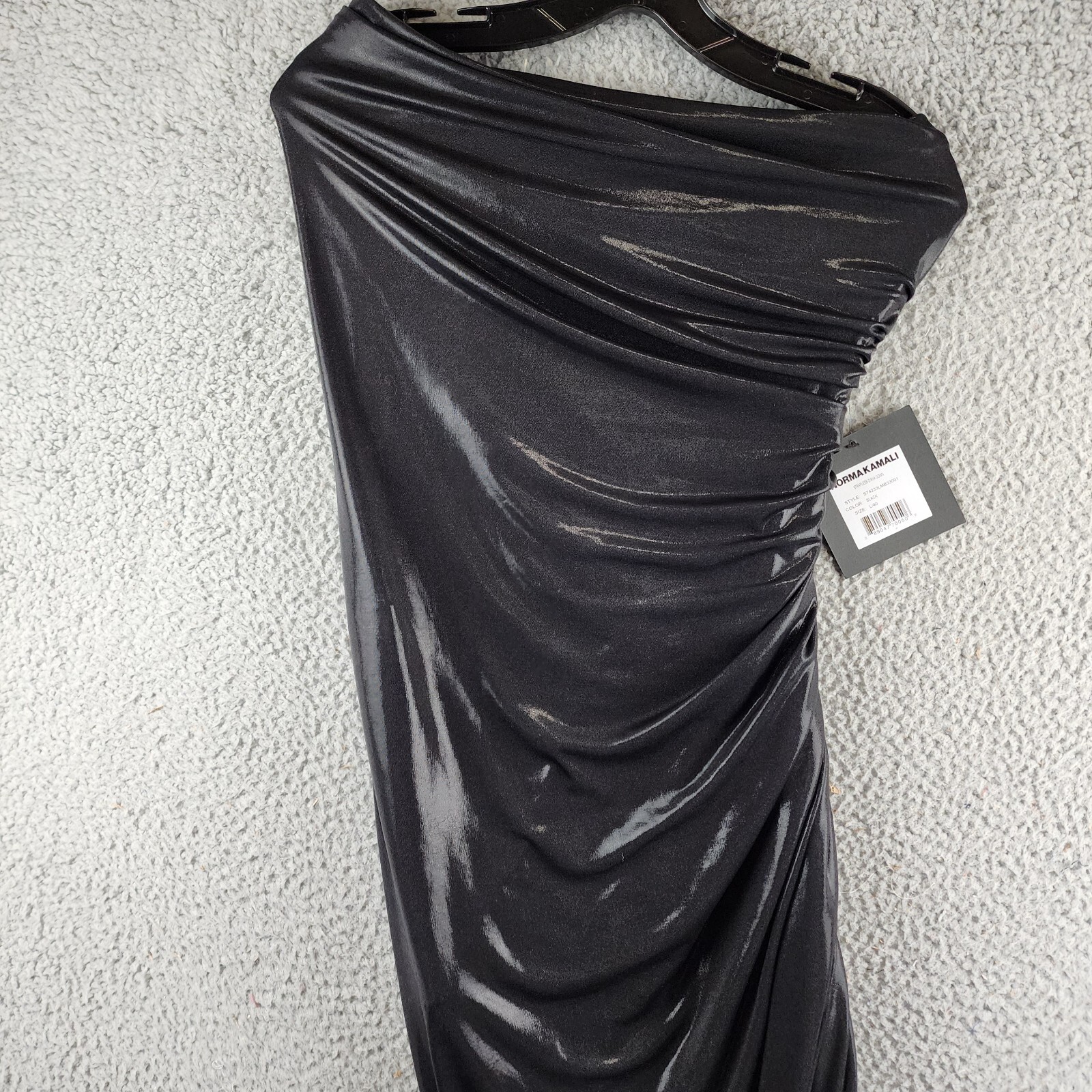 Norma Kamali Diana Shirred Midi Dress Women's L Black Solid Strapless Pull On - Picture 3 of 15