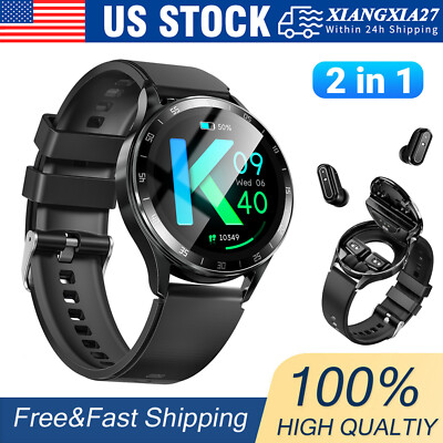 Smart Watch w/ Earbuds Men Smartwatch 2 in 1 Wireless Headset for Android & iOS