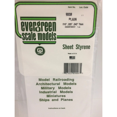 Evergreen 9008 Styrene Plastic White Sheet Assortment 6'' x 12'' (3)