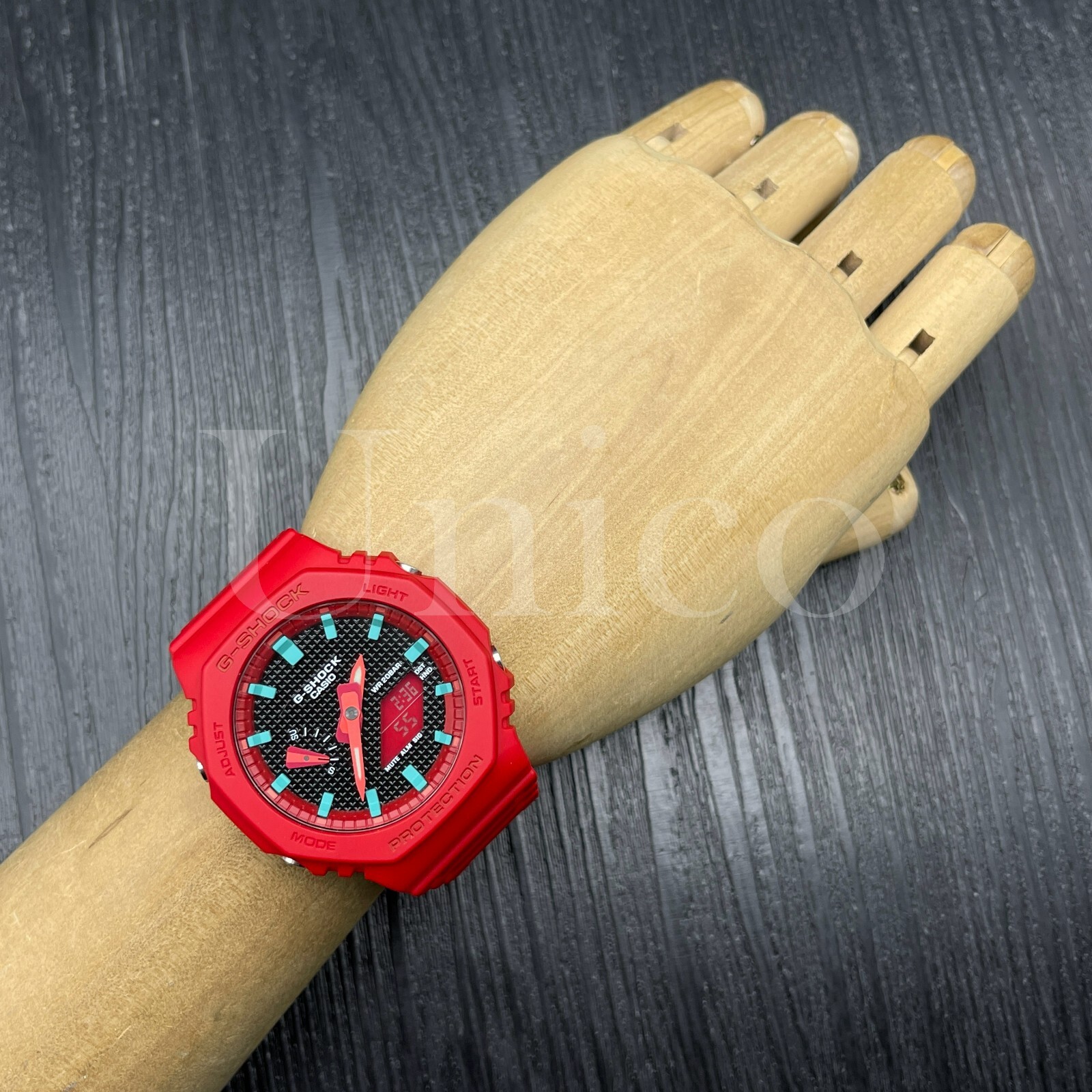Pre-owned Casio Custom Made Watch Ga2100-4a G-shock  Waffle Black Dial Tf Green Scale Ring