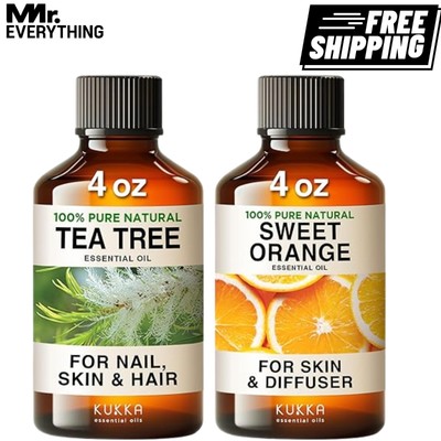 100% Natural Tea Tree & Sweet Orange Essential Oils Set - 2x 4 Fl Oz - Aromather