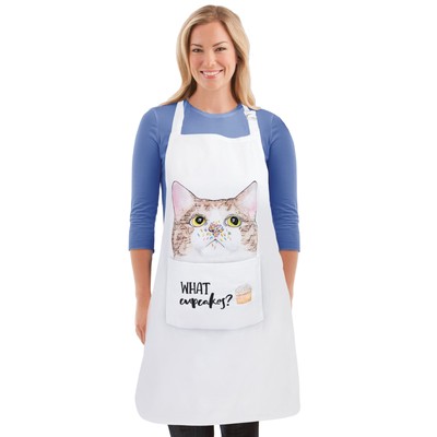 Adjustable Cat and Cupcake White Kitchen Apron - 5.630 x
