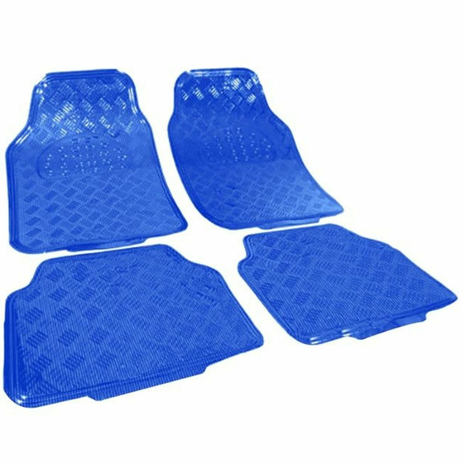 Set 4 Tappetini Tappeti Auto Universali Sportivi Blu Gomma Effetto Metallo sus