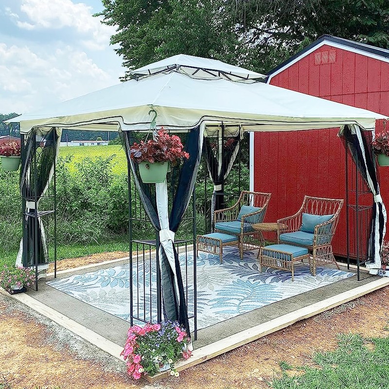 Patio Double Roof Top Gazebo & Net Outdoor Wedding Party Tent