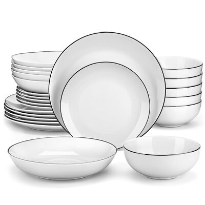 MALACASA Amelia 24-teilig Weiß Geschirrset Porzellan Schüssel & Teller Set für 6