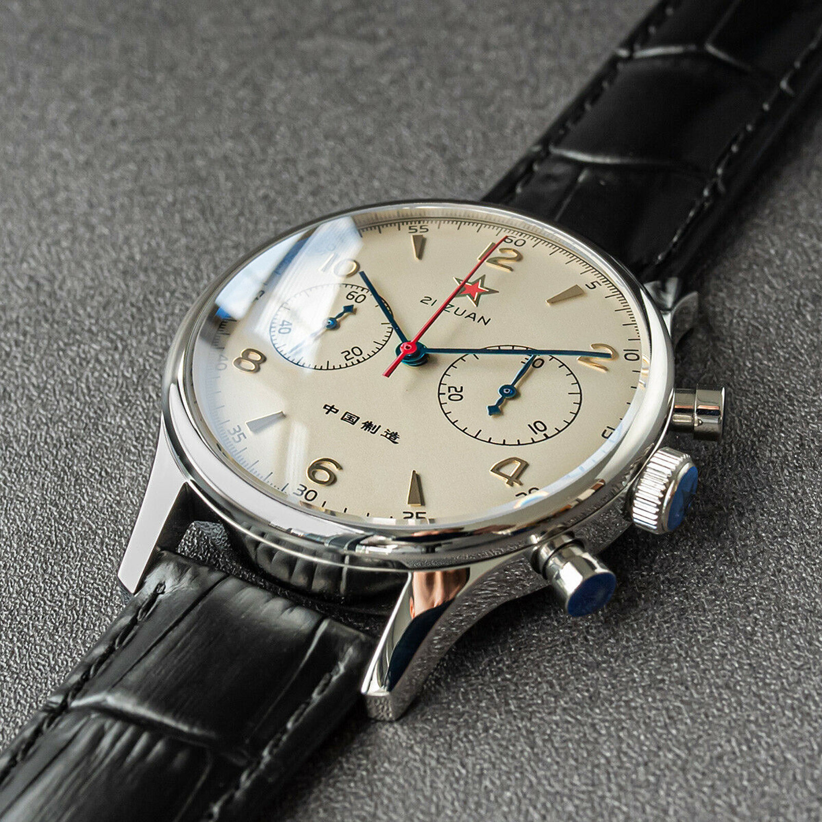 Pre-owned Sugess Seagull 1963 Gold Swan Neck Sapphire X Black Leather Mechanical Watch