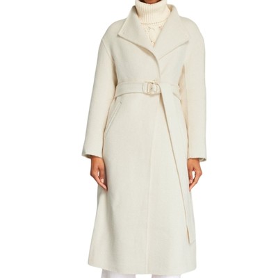 Pre-owned Maje Genesis Belted Long Coat Size 36 (us 4) In White