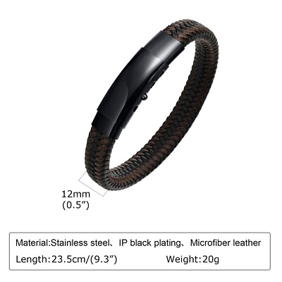 Men Medical Alert ID Bracelet Braided Leather Free Personalized Engrave