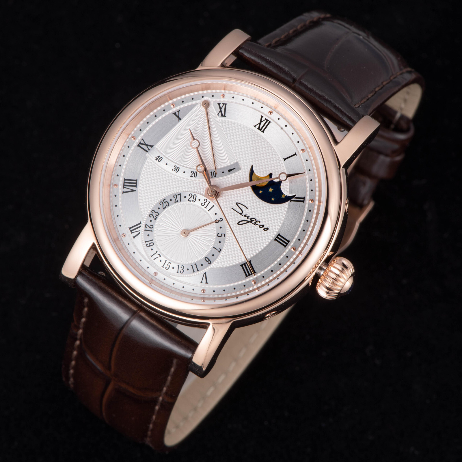Pre-owned Sugess Moonphase Master High Beat Mechanical Mens Watch Seagull 1963 Su2153gw
