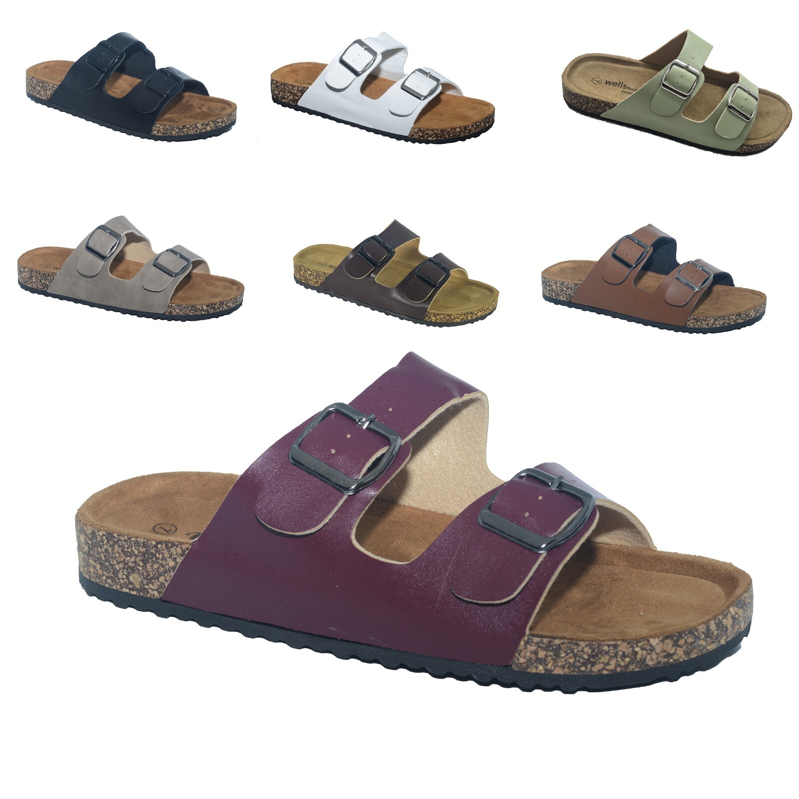 New Women Molded Footbed Double Buckle Slide Flip Flop Shoes