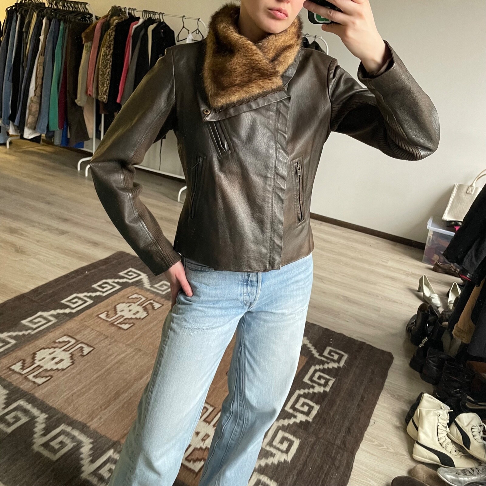 ジャケット・アウター 00s y2k fur mods coat Military Field Jacket Coat Faux Fur Trim Olive Gal GYARU Y2K