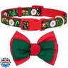 azuza Christmas Dog Collar Santa Print Xmas Pet Collar with Removable Red and Green Bowtie, Adjustable Dog Collar Accessories for Small Dogs