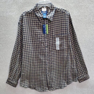 High Sierra Men Button Up Shirt Large Blue Plaid Flannel Long Sleeve Collar NWT