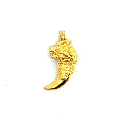 999 Yellow Gold 3D Saber Tooth Dragon Pendant