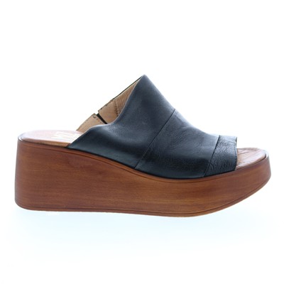 

Miz Mooz Gianna P65003 Женские черные кожаные сандалии на танкетке без шнуровки, Черный, Miz Mooz Gianna