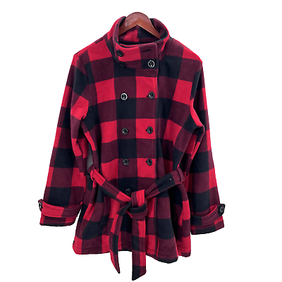 Ike Behar Red Black Buffalo Check Fleece Double Breasted Winter