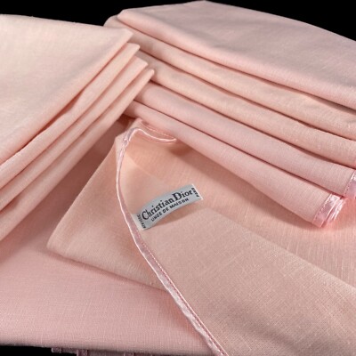 VTG Christian Dior Paris Oval Pink Tablecloth 6 Napkins 4 Placemats 81 x 56  Set