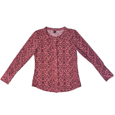 Dana Buchman Pink Python Snake Print Button Front Blouse - S Gold Buttons