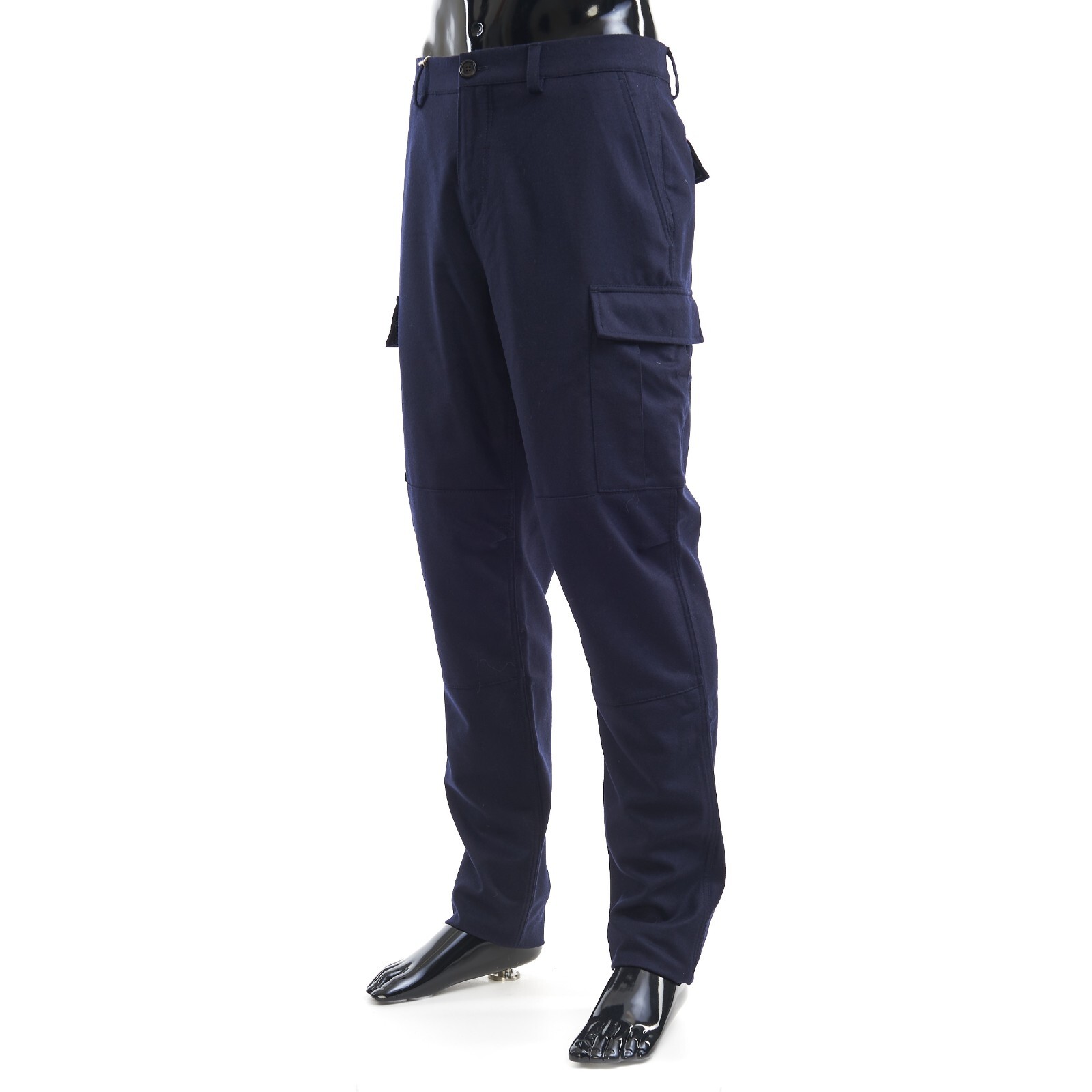 Pre-owned Brunello Cucinelli 1595$ Virgin Wool Flannel Relaxed Fit Trousers With Cargo Poc In Blue