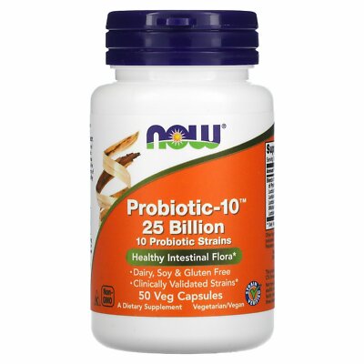 Now Foods Probiotic-10 25 миллиардов 50 растительных капсул с гарантией качества GMP, кошерный,