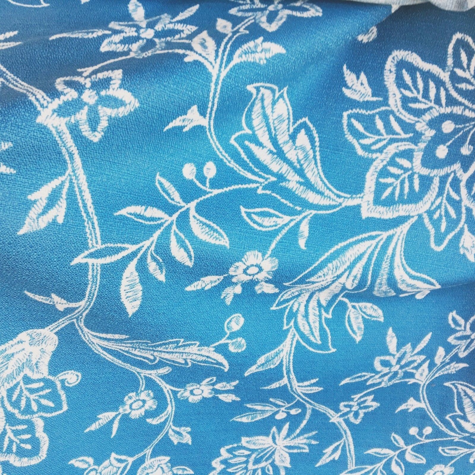 Drapery Upholstery Fabric Mill Creek Pacific Blue White 100% Cotton Floral Fabri