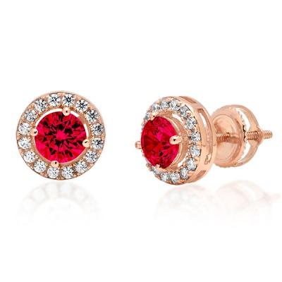 Pre-owned Pucci 1.6ct Round Cut Halo Red Simulated Ruby Designer Stud Earrings 14k Rose Gold