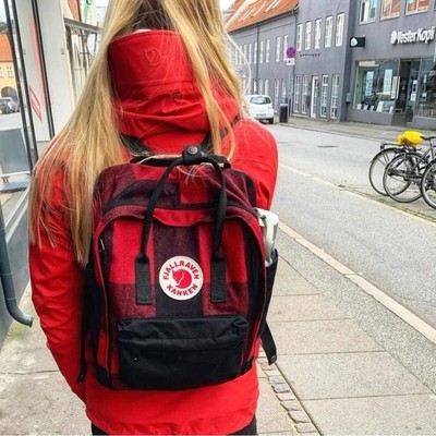 Fjallraven Kanken Everyday Outdoor Re-wool Backpack Red Black Buffalo Plaid NWT