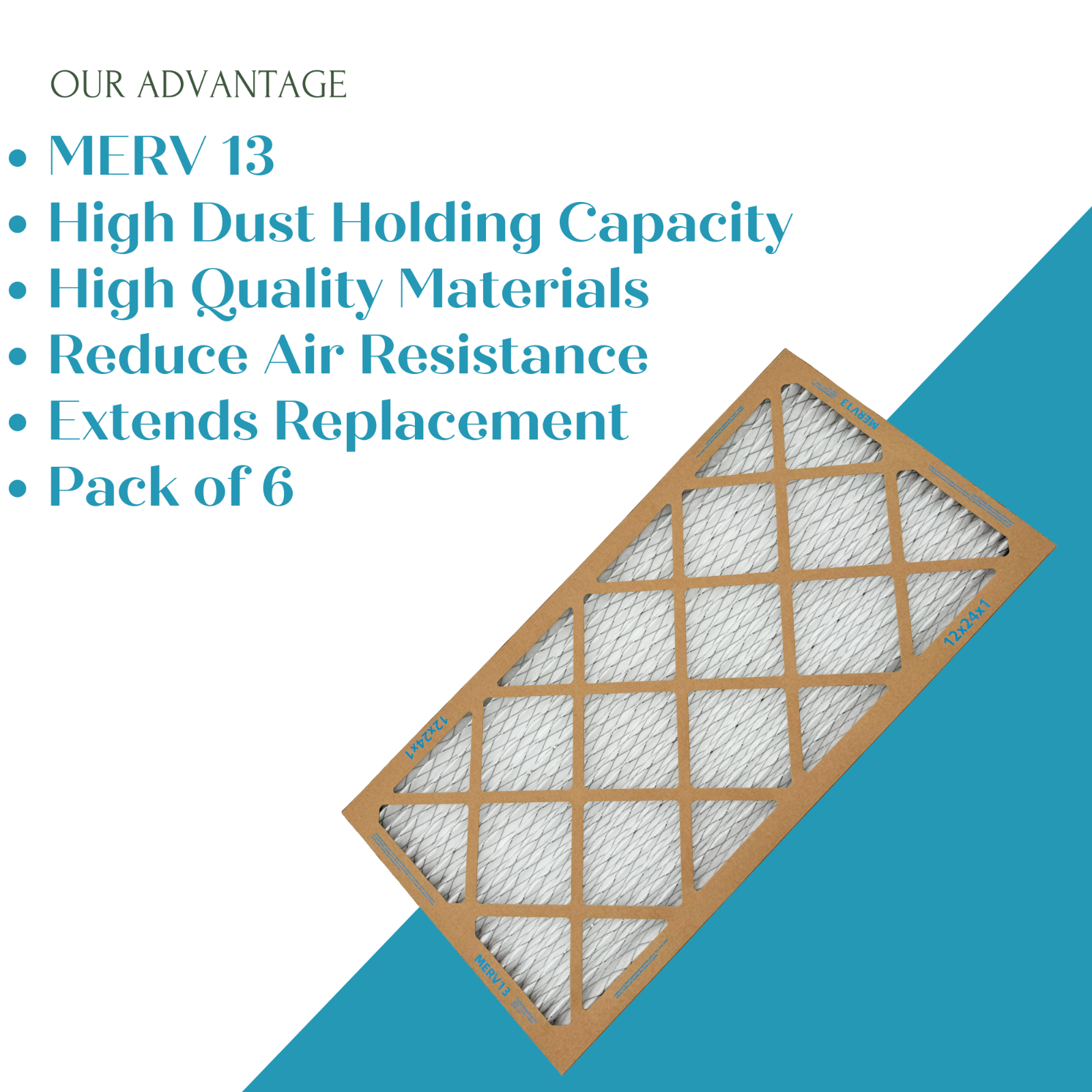 Furnace AC Air Filter MERV 13, 16" x 20" x 1" (Pack of 6)