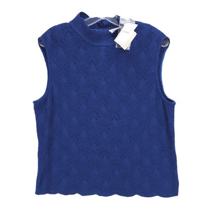 NWT ST JOHN Vintage Knit Top Sleeveless Wool Rayon STERLING BLUE Size LARGE