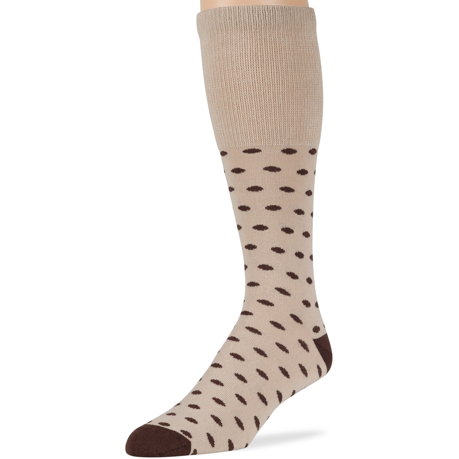 Men Diabetic Wide Cotton Mid-Calf Soft Socks 5 Pack-Large-Stripe Dot Brown Beige - Picture 6 of 9