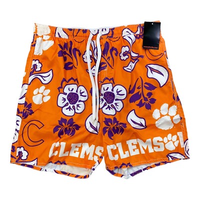 Clemson Tigers NCAA Wes & Willy Volley Swim Trunks Mens 2XL Orange Floral Shorts