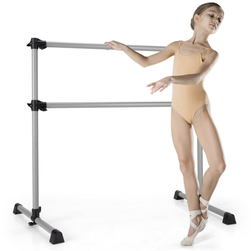 4FT Portable Double Freestanding Ballet Barre Dancing Stretching Silver