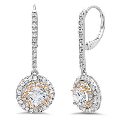 Pre-owned Pucci 2.62ct Round Simulated Halo Lever Back Drop Dangle Earrings 14k Two-tone Gold
