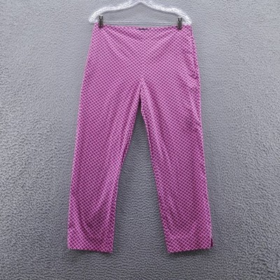 Talbots Womens Heritage Straight Ankle Pants 8 Pink White Geometric Print