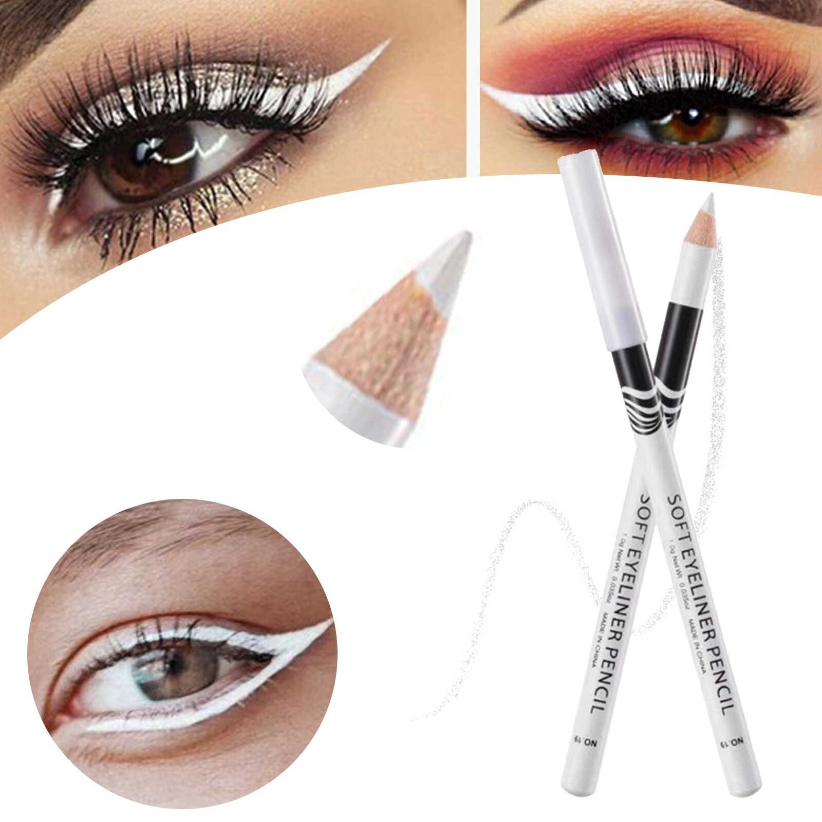 White Eyeliner Pencil  Highlighter Eye Liner Pen Soft Strokes Waterproof Long