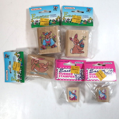 VTG Easter Rubber Stamp Collection Bunny Rabbit Lot of 5 Spring Crafts Decor NOS