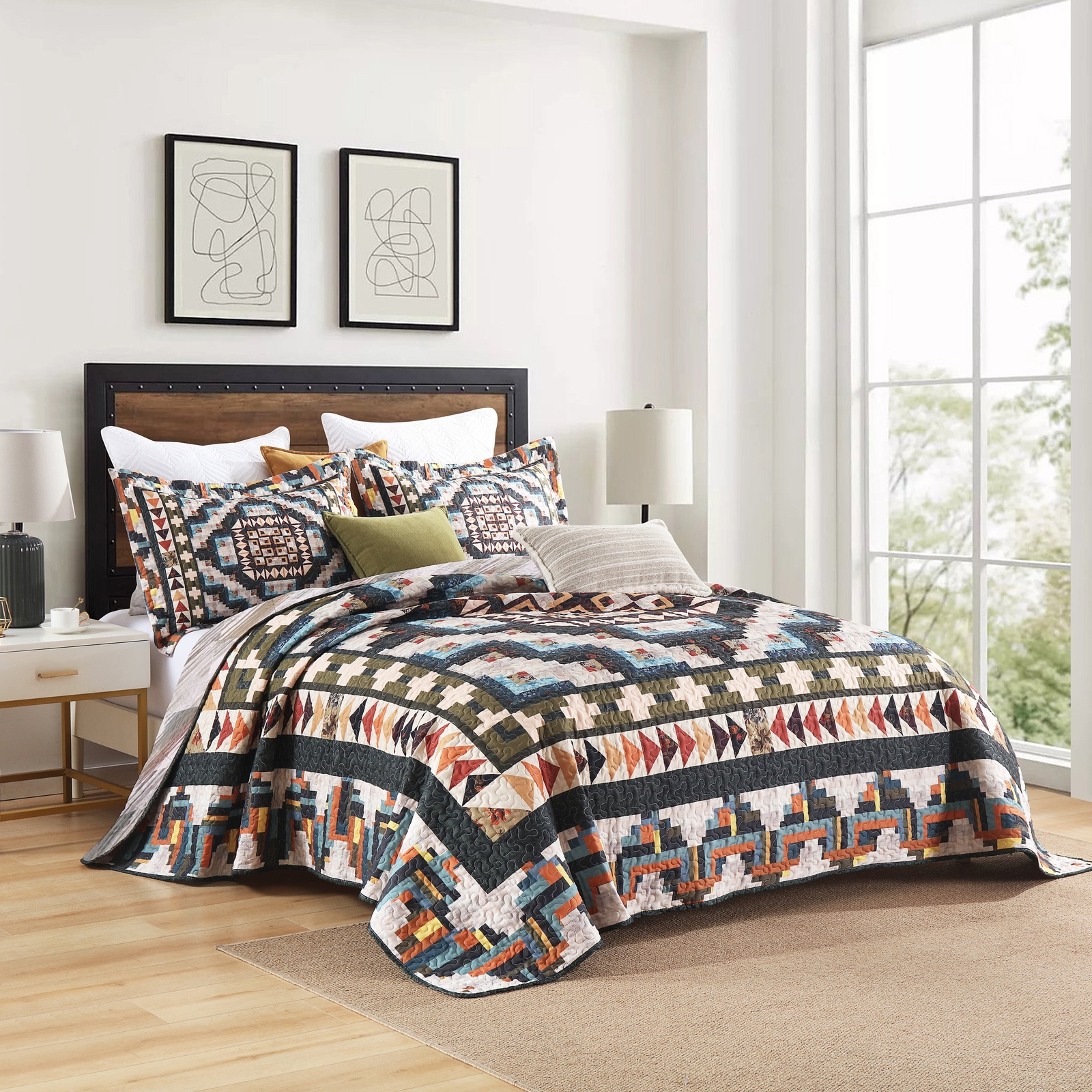 3PCS Southwestern Lightweight Quilt Bedspread Set Maze