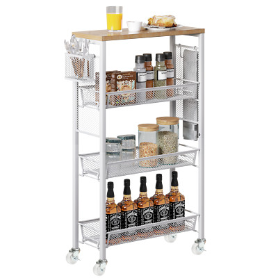 4-Tier Kitchen Baker's Rack Slim Storage Rolling Kitchen Cart Shelf  w/ Wheels