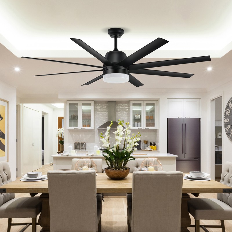 60" Black Ceiling Fan Dimmable LED 3 Color Indoor Outdoor Light Fan w/ 6 Speeds