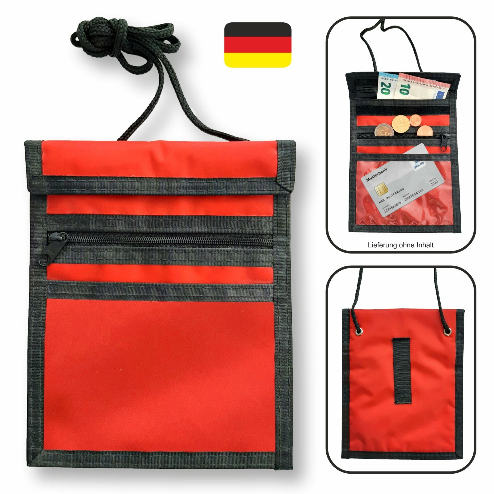 Brustbeutel Brusttasche Geldbörse Sichtfach Fahrkarte Papiere Umhängetasche