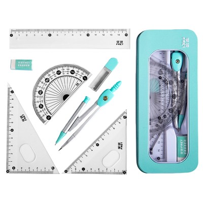 1x Seven-piece Compass Ruler Drawing Set Multifunctional Geometry Math Ruler Set