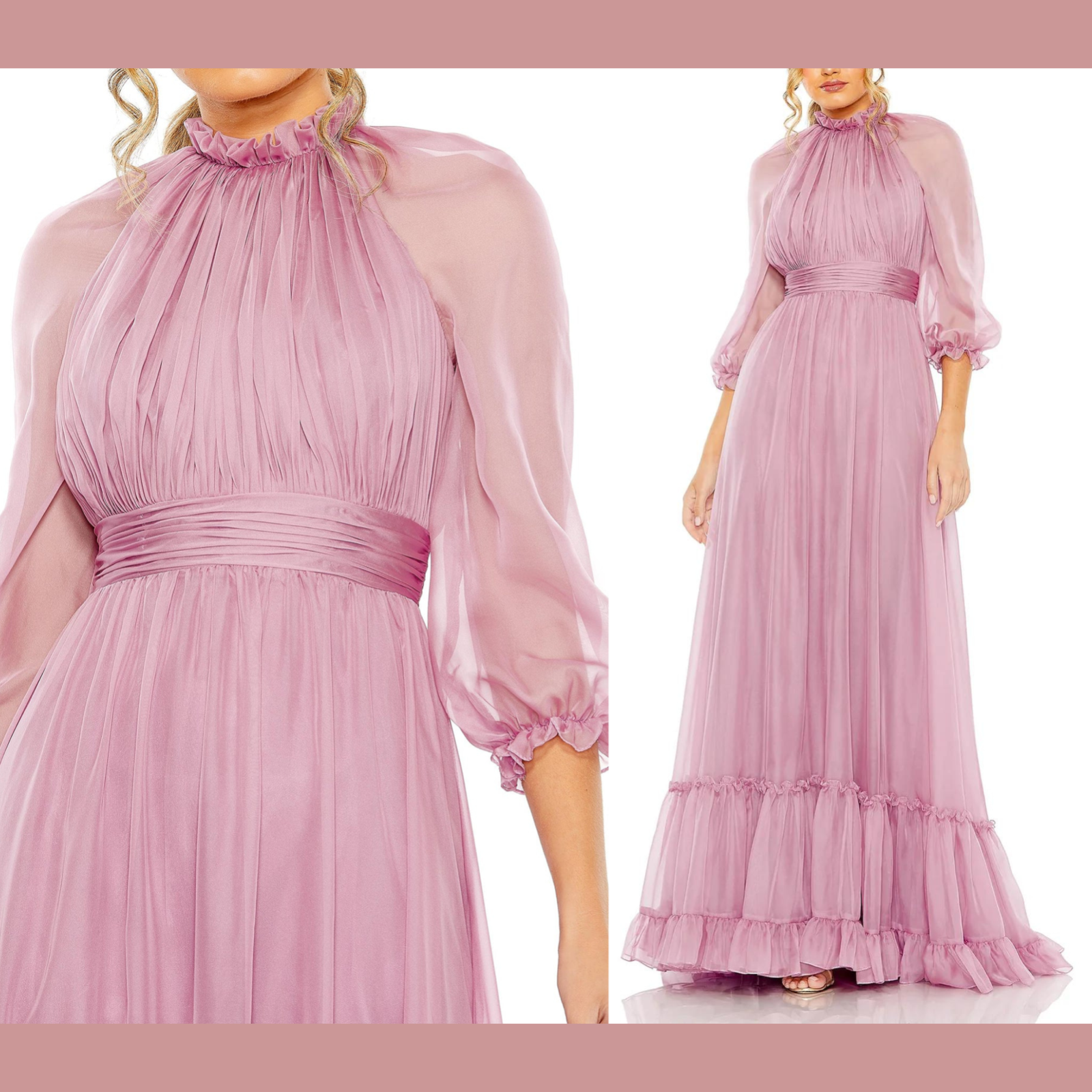 NWD Mac Duggal [ 10 ] Chiffon Ruched Illusion Raglan Sleeve