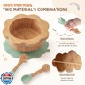 MingHoYo Bamboo Suction Plates Bowls Set for Baby Toddler - Includes Bamboo Bowl, Divided Plate, Silicone Fork and Spoon, All-Natural Baby Feeding Set for Baby-Led Weaning