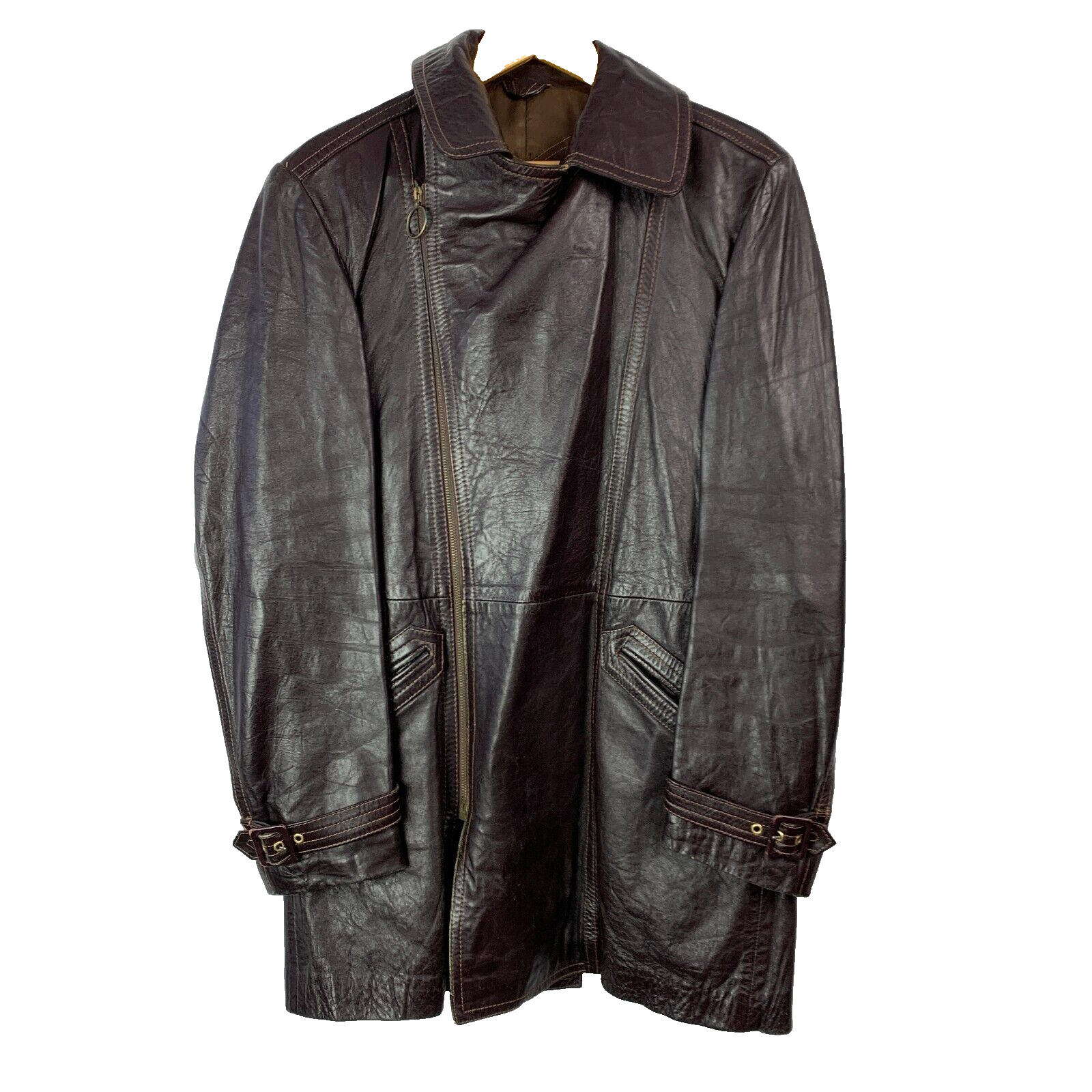 Vintage Peters Made in Spain Dark Brown Asymmetrical Zip