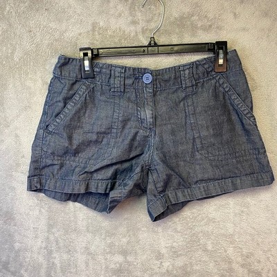 New York & Company Blue Cotton Chambray Denim Shorts Size 4 Casual Mid Rise