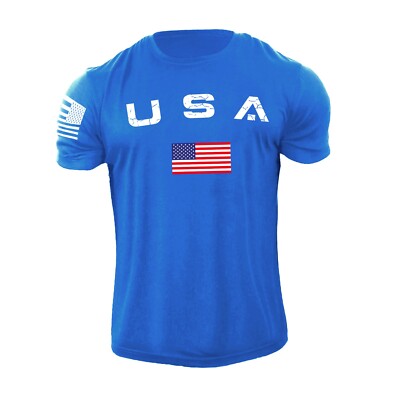 New Men's USA Flag T Shirt American Patriotic 100% Cotton