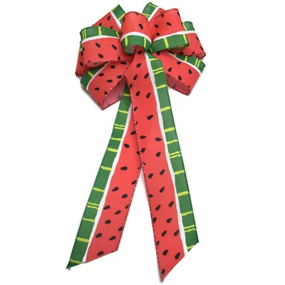 10'' Hand Made Wired Watermelon Wreath Bow - Summer Red Green Memorial Fun