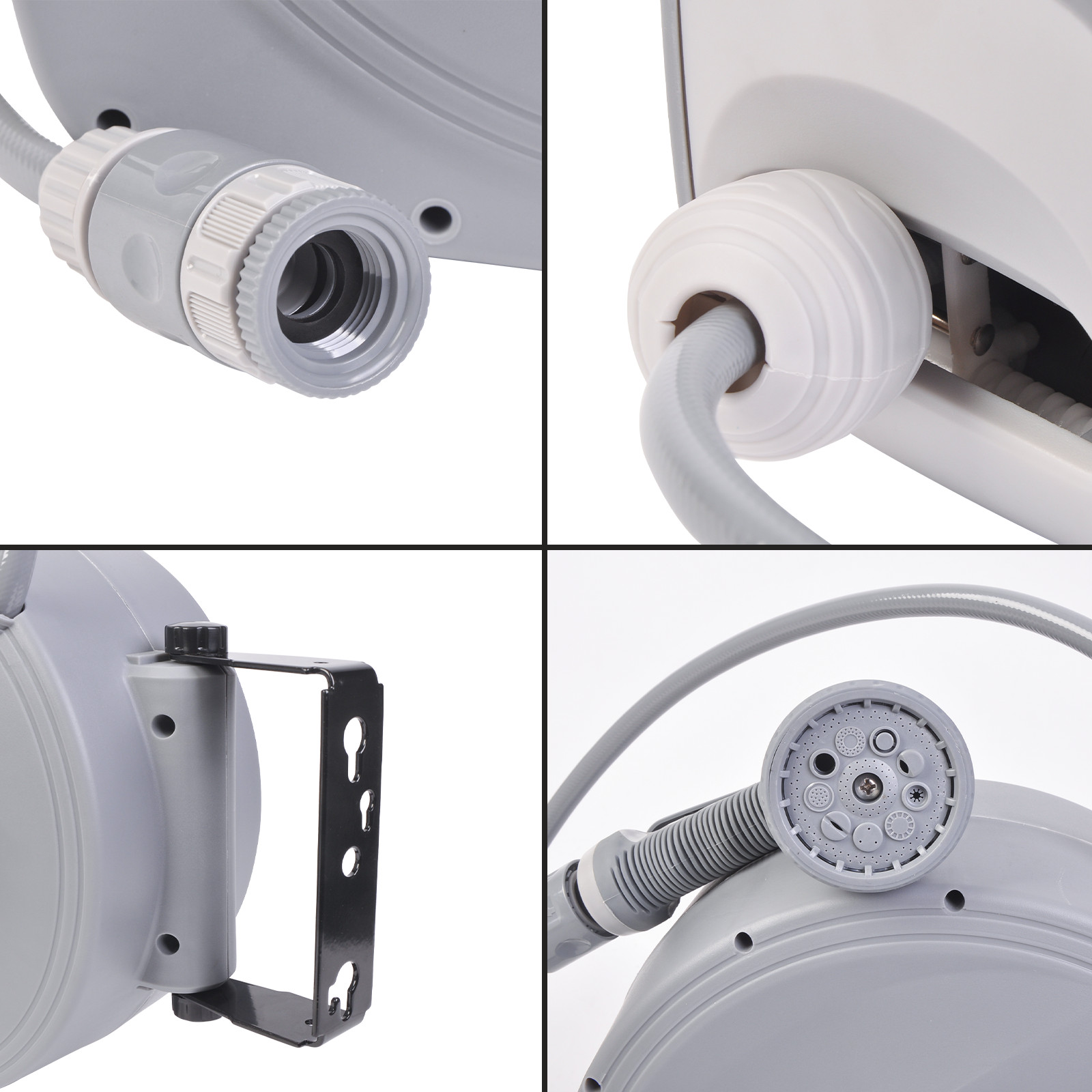 Retractable Garden Water Hose Reel Brass Gun Spray Gun Rewind Wall Mount 100FT