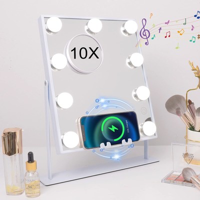 Hansong Lighted Vanity Mirror with Bluetooth Speaker and Wireless Charging Ma...