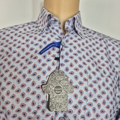 Visconti Black Button Up  Long Sleeve Shirt Men's Size M Blue Red (8)